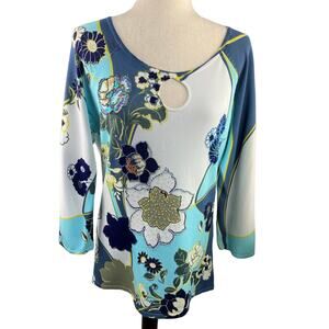 Cartise Blue & White Beaded Keyhole Top 3/4 Sleeves Size XL